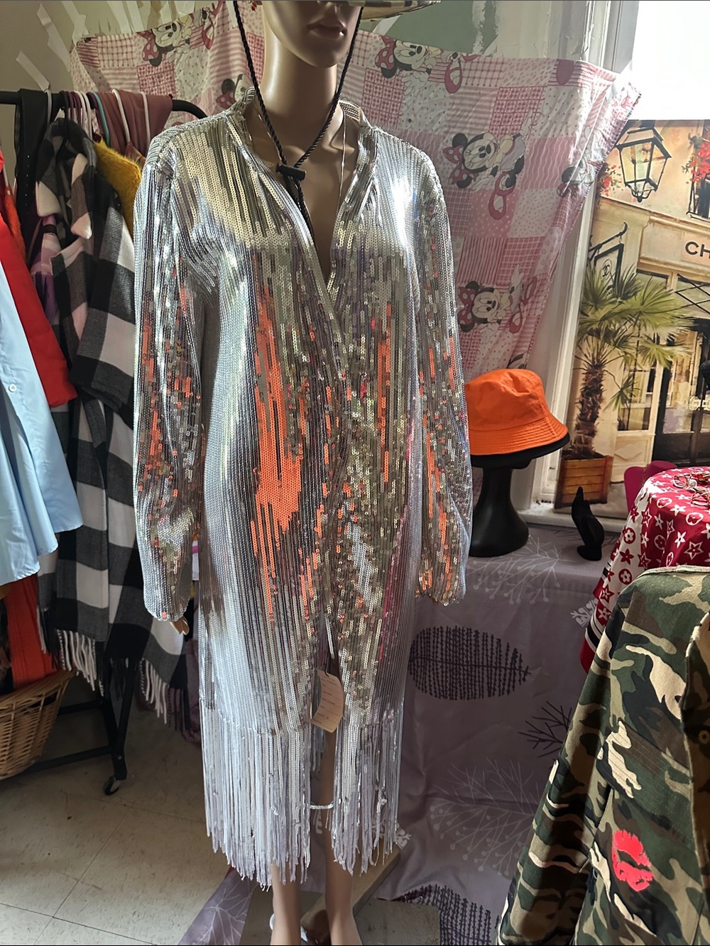 Silver Sequin Fringe Duster - Brand Unlisted